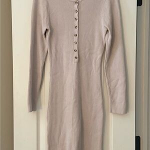 ASTR The Label Long Sleeve Ribbed Button-Front Dress in Light Taupe